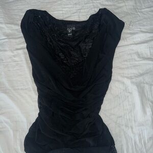 Black Draped Lace-Back Tank Top